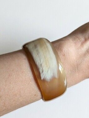 Boho Tan & Cream Resin Marbled Bangle Bracelet